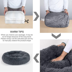 Dog Bed, Cat Calming Bed, Faux Fur Pillow Pet Donut Cuddler round Plush Bed for Large Medium Small Dogs and Cats