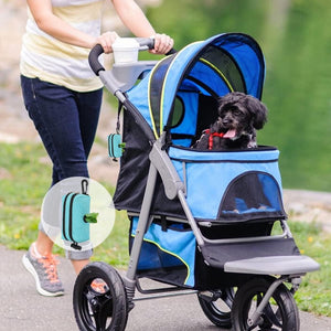 Poop Bag Dispenser for Leash - Poop Bag Holder 2 Zippers - Bag Dispenser for Dogs, Dog Waste Bag Holder Leash Attachment, Durable Fabric Velcro Pet Bag Dispenser Blue, Dog Bag Holder Aqua