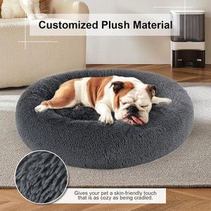 Dog Bed, Cat Calming Bed, Faux Fur Pillow Pet Donut Cuddler round Plush Bed for Large Medium Small Dogs and Cats