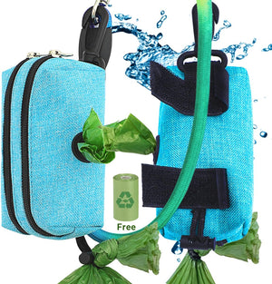 Poop Bag Dispenser for Leash - Poop Bag Holder 2 Zippers - Bag Dispenser for Dogs, Dog Waste Bag Holder Leash Attachment, Durable Fabric Velcro Pet Bag Dispenser Blue, Dog Bag Holder Aqua