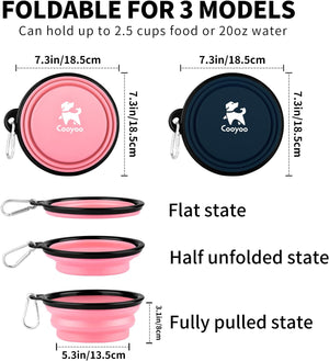 Collapsible Dog Bowl,2 Pack Collapsible Dog Water Bowls for Cats Dogs,Portable Pet Feeding Watering Dish for Walking Parking Traveling with 2 Carabiners