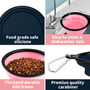 Collapsible Dog Bowl,2 Pack Collapsible Dog Water Bowls for Cats Dogs,Portable Pet Feeding Watering Dish for Walking Parking Traveling with 2 Carabiners