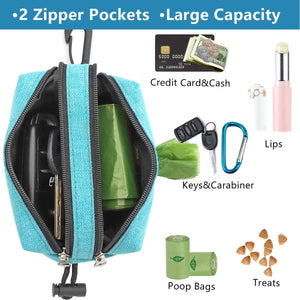 Poop Bag Dispenser for Leash - Poop Bag Holder 2 Zippers - Bag Dispenser for Dogs, Dog Waste Bag Holder Leash Attachment, Durable Fabric Velcro Pet Bag Dispenser Blue, Dog Bag Holder Aqua