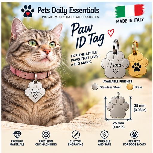 Illustrative design concept of paw personalized pet ID tag; final product may differ