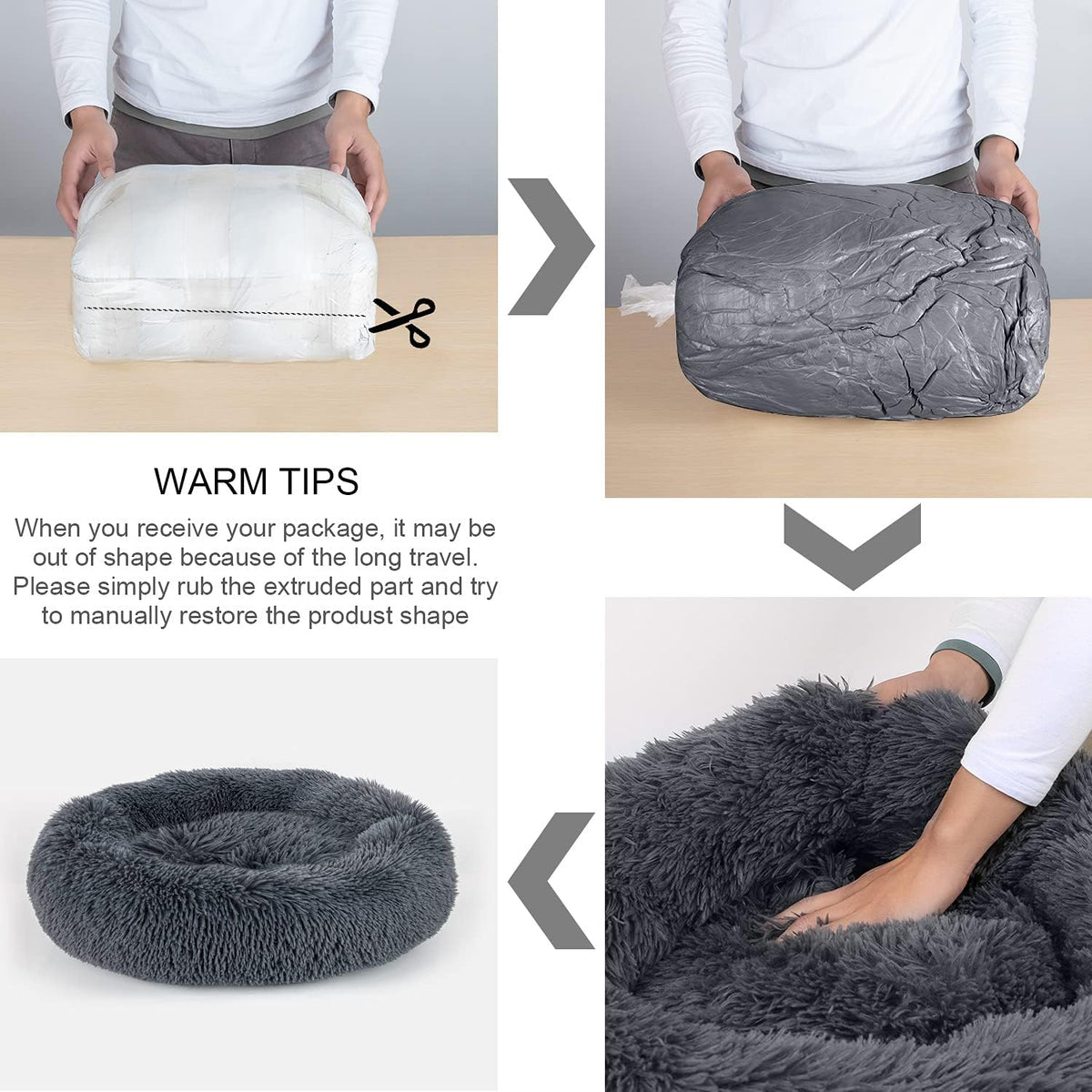 Dog Bed, Cat Calming Bed, Faux Fur Pillow Pet Donut Cuddler round Plush Bed for Large Medium Small Dogs and Cats