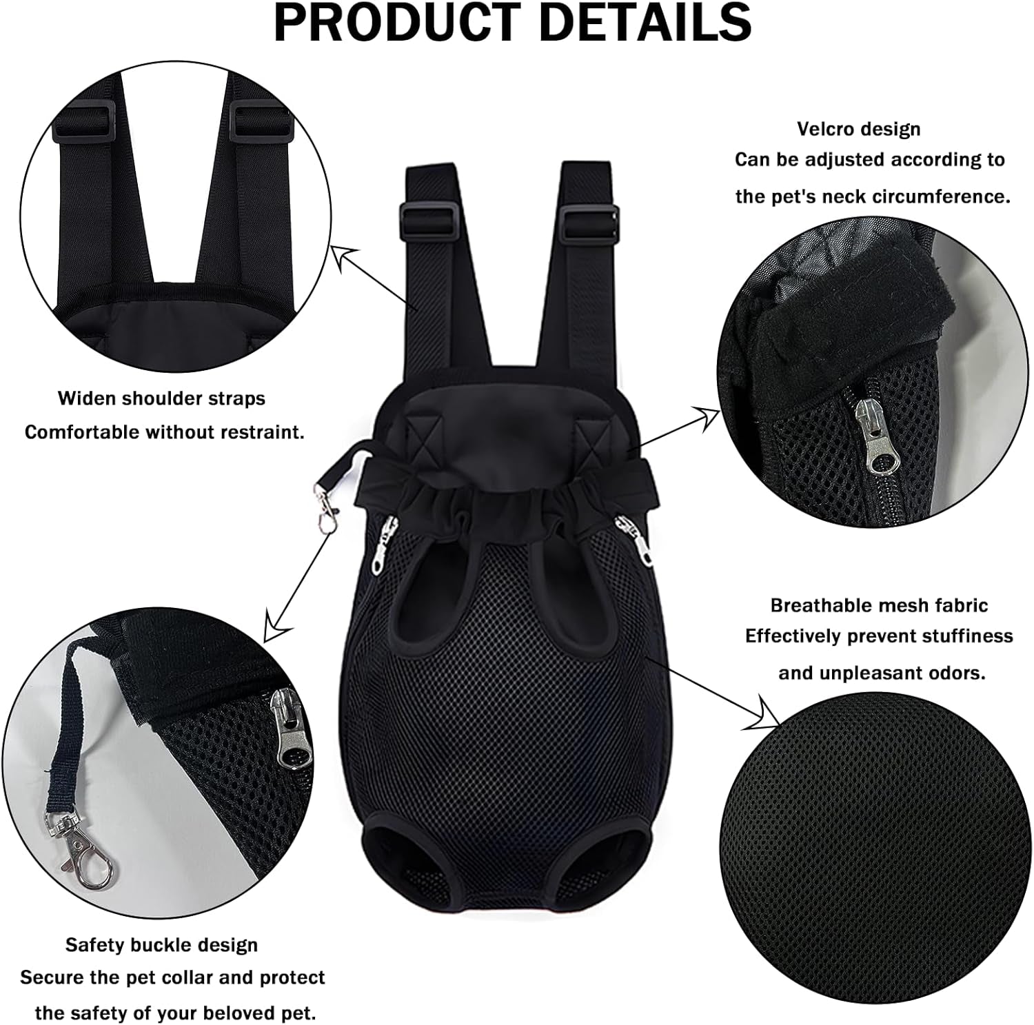 Pet Carrier Backpack, Adjustable Pet Front Carriers for Small Medium Dogs Cats 5-18 Lbs, Legs Out, Dog Cat Carrier Backpack for Hiking,Camping,Traveling,Cycling (Black, Medium（Fit:5-10Lb）)