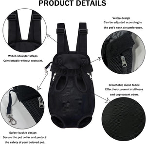 Pet Carrier Backpack, Adjustable Pet Front Carriers for Small Medium Dogs Cats 5-18 Lbs, Legs Out, Dog Cat Carrier Backpack for Hiking,Camping,Traveling,Cycling (Black, Medium（Fit:5-10Lb）)