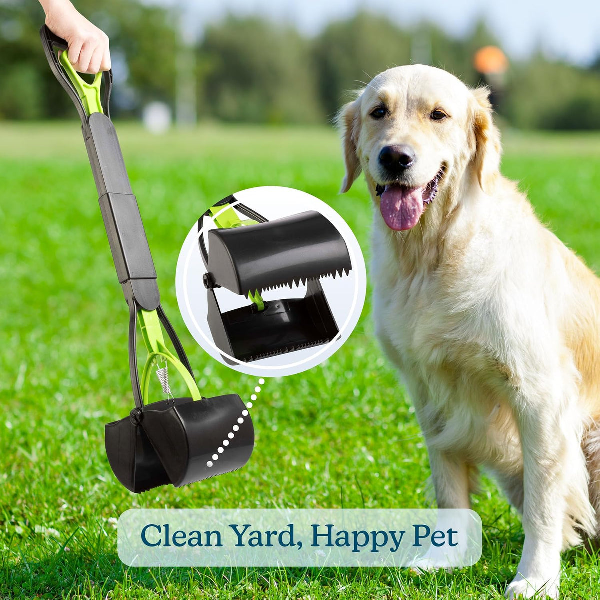 Pooper Scooper - Foldable Cat and Dog Poop Scoop with Ergonomic Handle - Enables One-Handed Use on Concrete, Grass, and Gravel by  (Green)