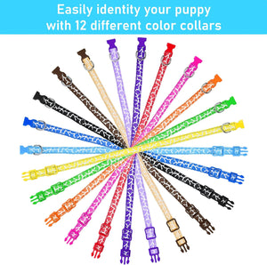 Puppy Litter Collars, Super Soft Nylon Adjustable Whelping ID Bands, Camouflage Assorted Colors Identification Set of 12 (S)