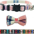 Cat Collar Breakaway with Bell and Bow Tie, Plaid Design Adjustable Safety Kitty Kitten Collars(6.8-10.8In)(Pink Plaid 2)