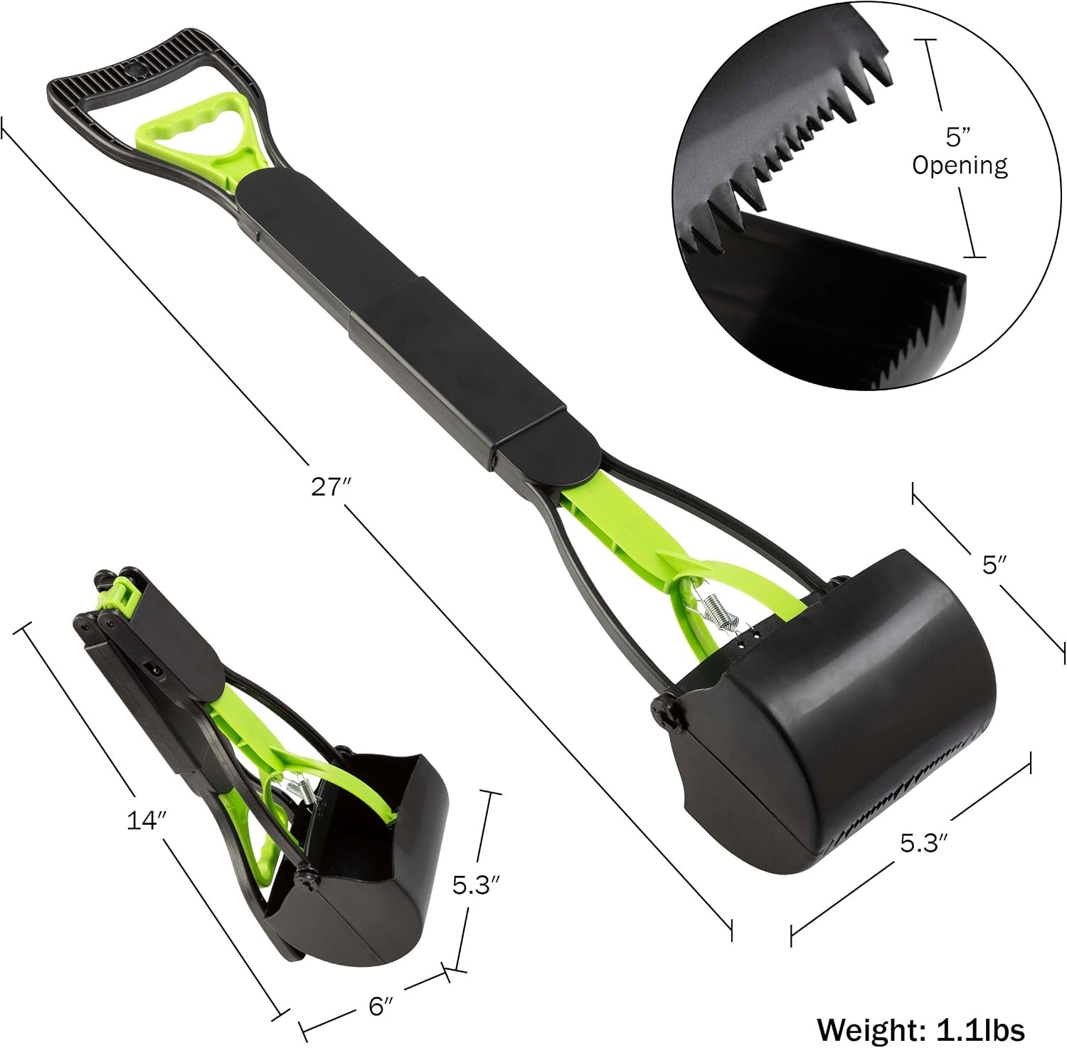 Pooper Scooper - Foldable Cat and Dog Poop Scoop with Ergonomic Handle - Enables One-Handed Use on Concrete, Grass, and Gravel by  (Green)