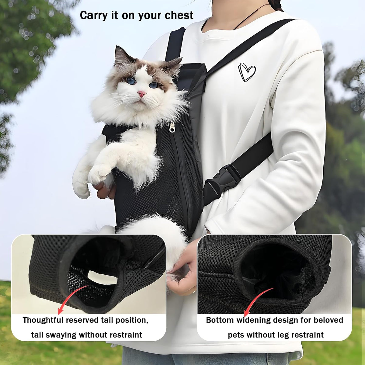 Pet Carrier Backpack, Adjustable Pet Front Carriers for Small Medium Dogs Cats 5-18 Lbs, Legs Out, Dog Cat Carrier Backpack for Hiking,Camping,Traveling,Cycling (Black, Medium（Fit:5-10Lb）)