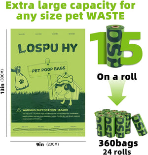 Dog Poop Bags Rolls, Extra Thick Leak Proof Pet Waste Bag, 360 Count Tear Resistant Poop Bags for Dogs for Outdoor Doggie Walking and Cat Litters Cleaning
