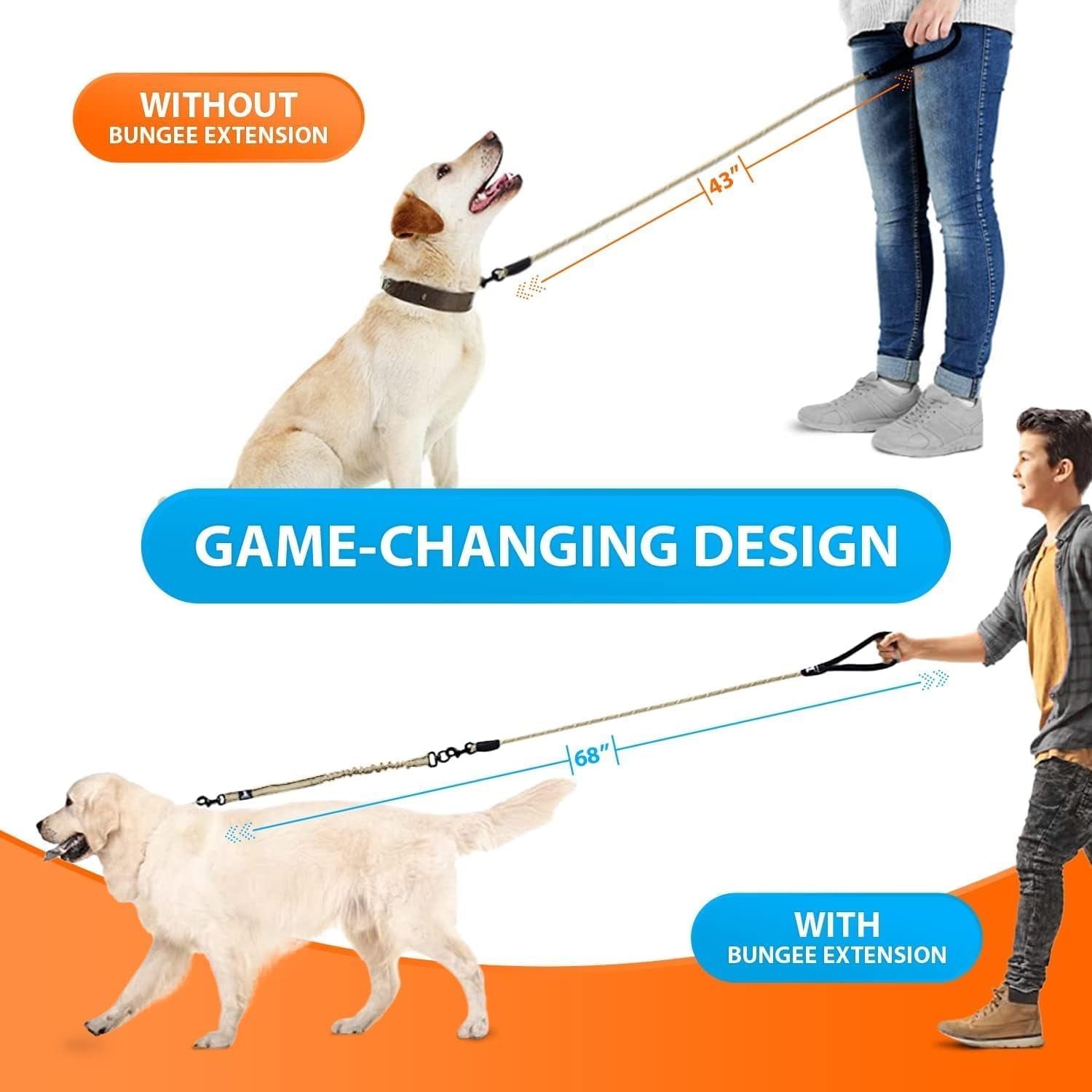 Heavy Duty Bungee Rope Leash (Teal, 5.5 Ft Bungee Leash)