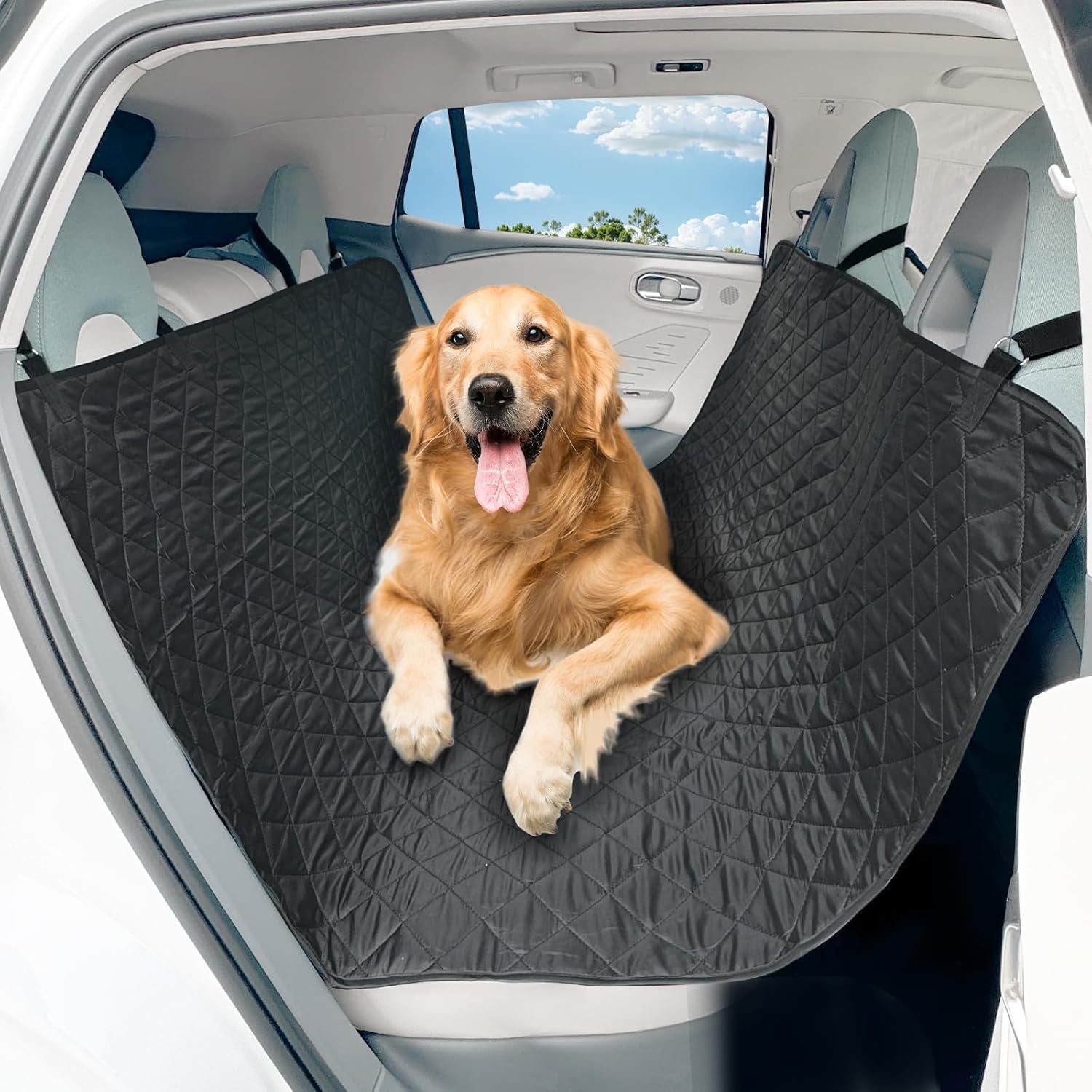 Dog Car Seat Cover for Back Seat, Large Universal Fit Bench Car Seat Cover, Waterproof Dog Hammock for Car with Adjustable Straps, Durable Seat Protector for Cars, Trucks & Suvs, Black