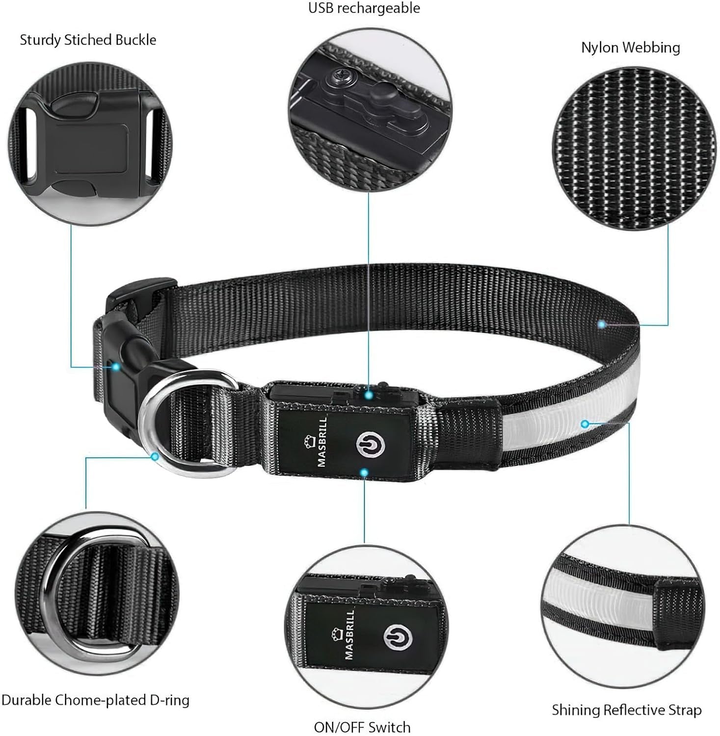Light up Dog Collars - LED Dog Collar Rechargeable Lighted Dog Collars for Night Resistant-Water Glow Dog Collar
