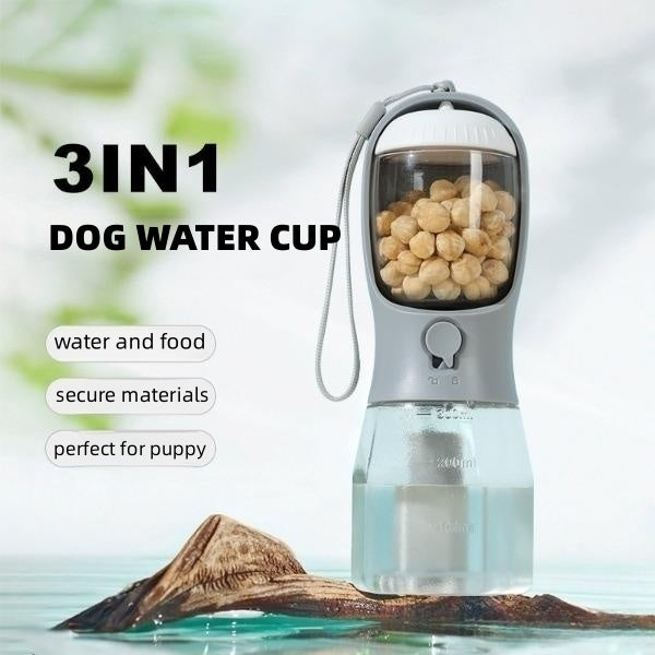 3-in-1 portable dog water bottle with food and waste bag storage - product image 3
