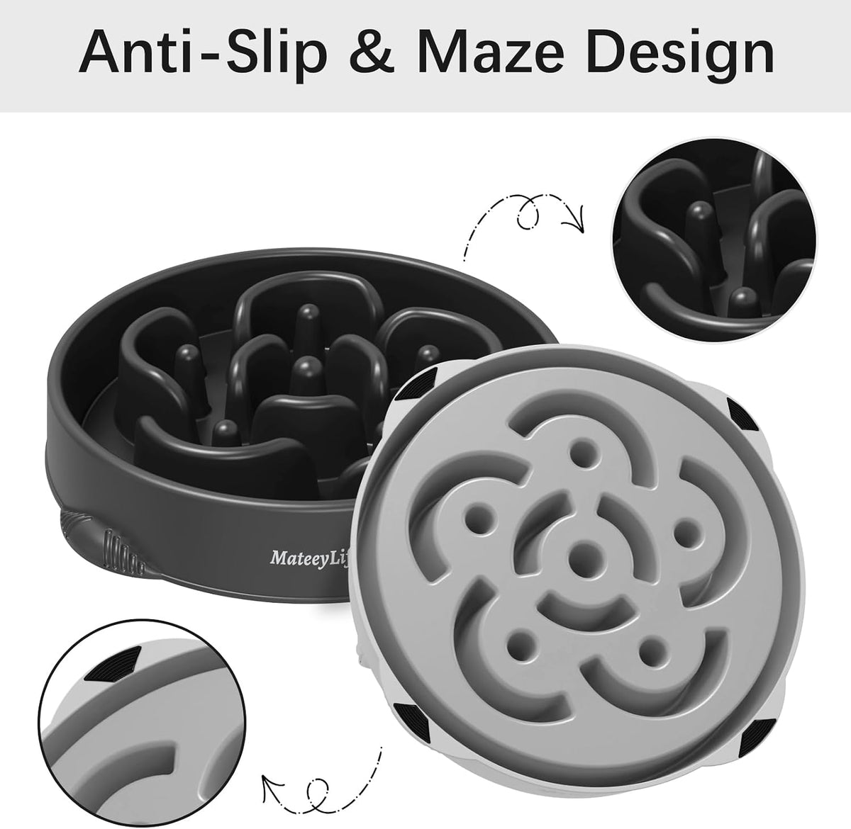 2-Pack Slow Feeder Dog Bowls, 4 Cups, Dog Puzzle Feeder Bowl