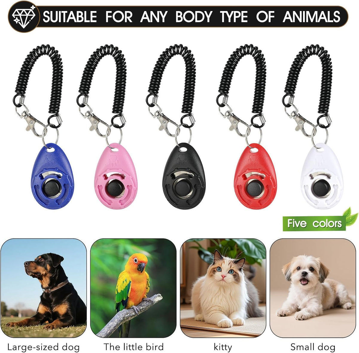 5 Pack Dog Clicker, Pet Training Clicker with Wrist Strap