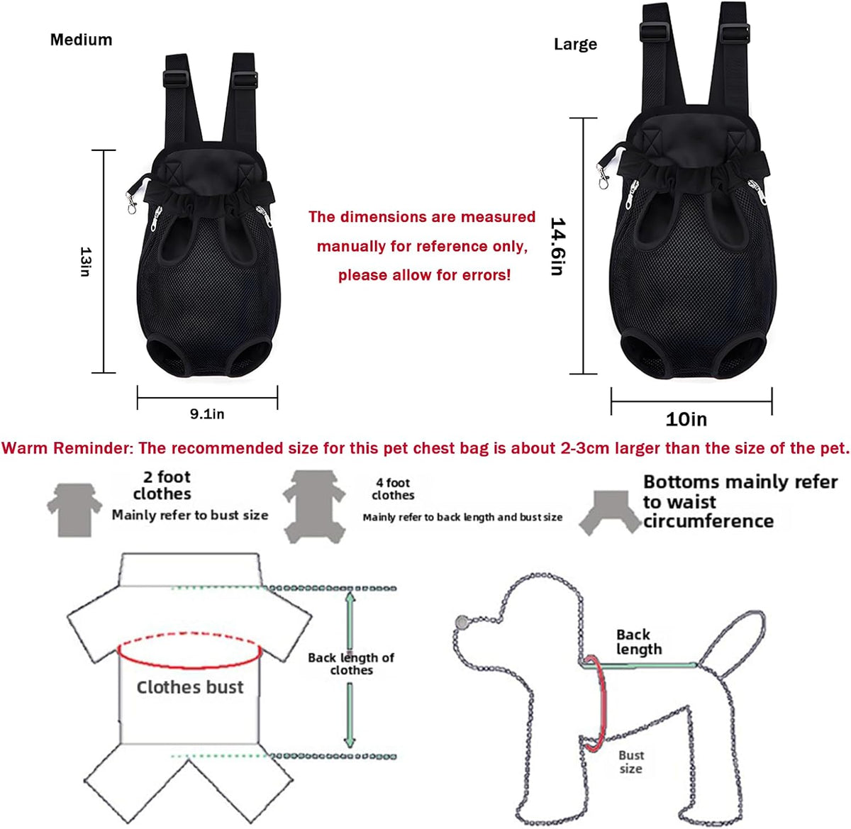 Pet Carrier Backpack, Adjustable Pet Front Carriers for Small Medium Dogs Cats 5-18 Lbs, Legs Out, Dog Cat Carrier Backpack for Hiking,Camping,Traveling,Cycling (Black, Medium（Fit:5-10Lb）)