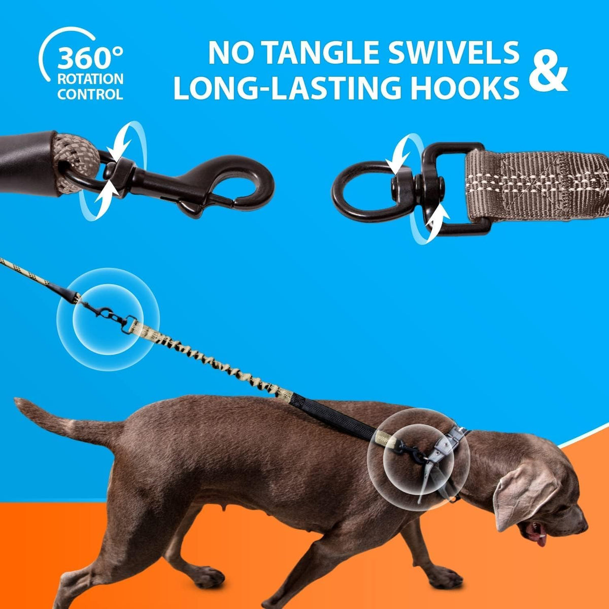 Heavy Duty Bungee Rope Leash (Teal, 5.5 Ft Bungee Leash)
